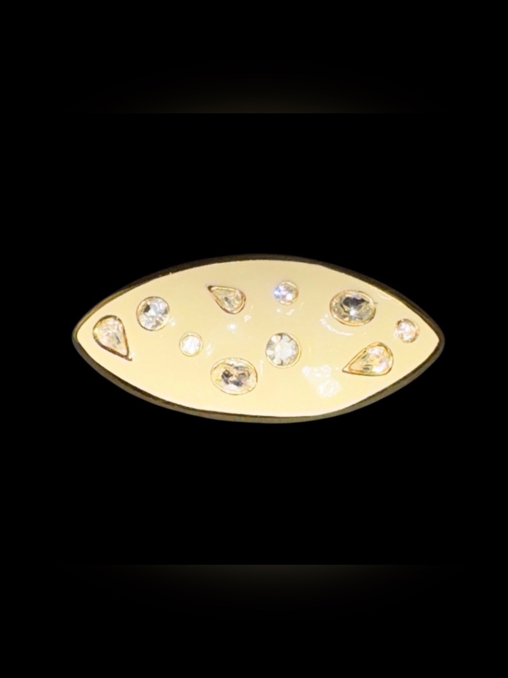 Vintage 3” Cream Rhinestone Football Shaped Brooch Gold Tone